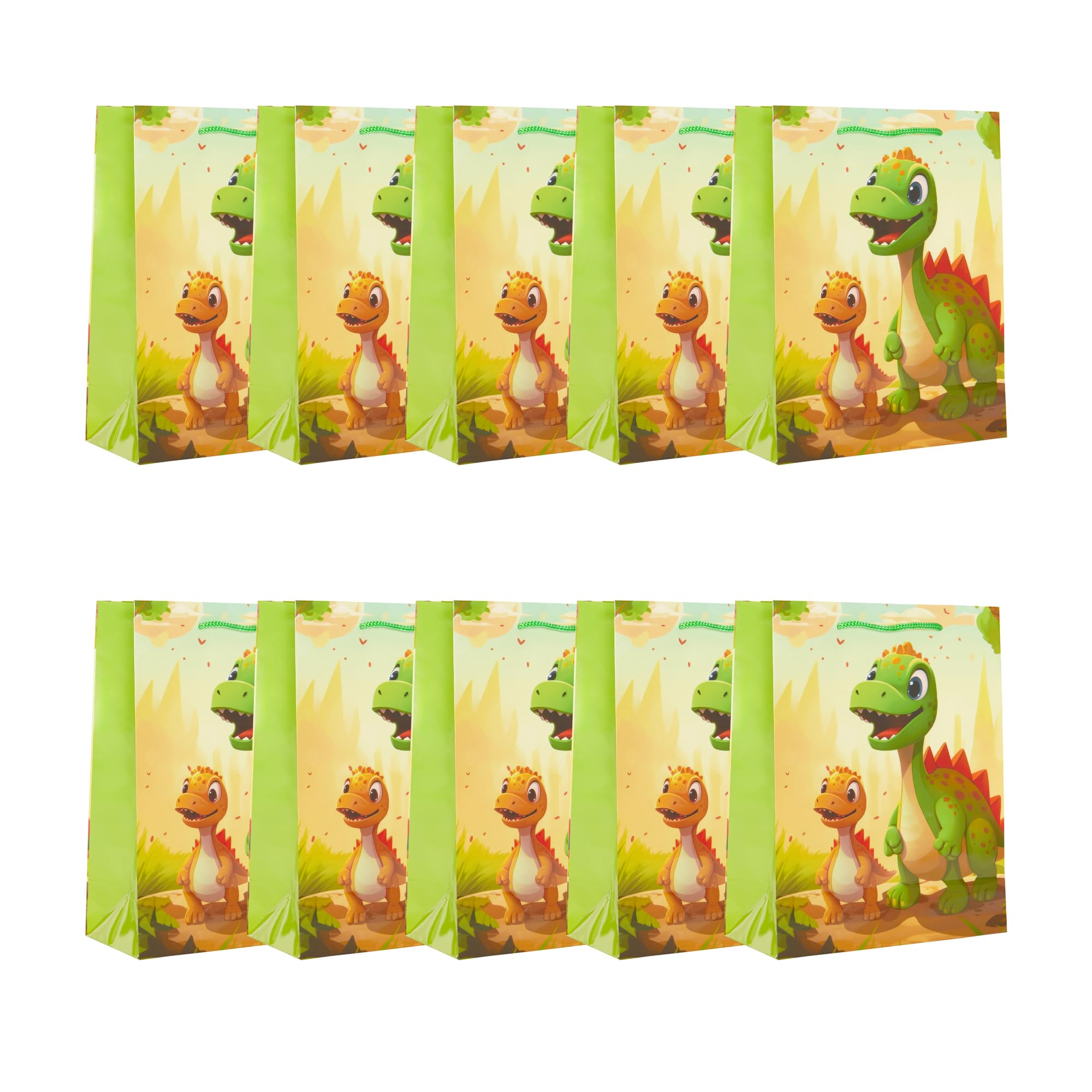 Idena 30479-10 30479-10 Gift Bags 18 x 23 x 8 cm Paper Bags with Dino Print, Pack of 10, Multi-Coloured, multicoloured