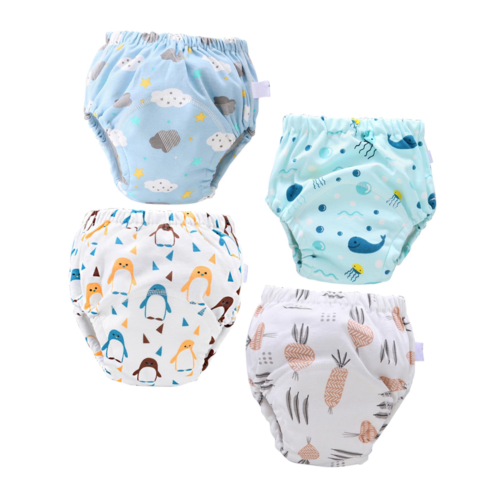 TOYANDONA Pantalones de Entrenamiento 4 Unidades Reutilizables para Bebés de Algodón Fáciles de Limpiar, Ajustables para Caminar y Viajar, M 6-12 Kg