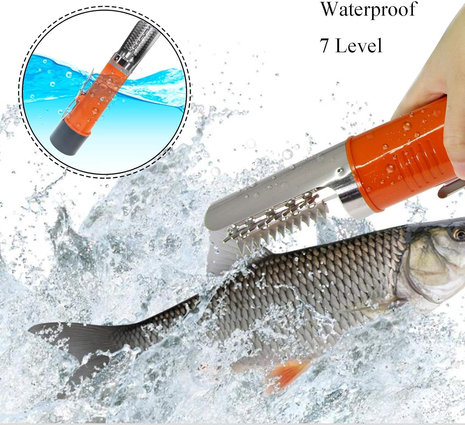 MXBAOHENG Elektrische Fischschuppen Entferner mit 1 Akku 2200mAh Wiederaufladbarer Elektrischer Fischschupper Wasserdicht 7000 RPM für Fischmärkte, Restaurants, Küchen (orange 1 Batterie)
