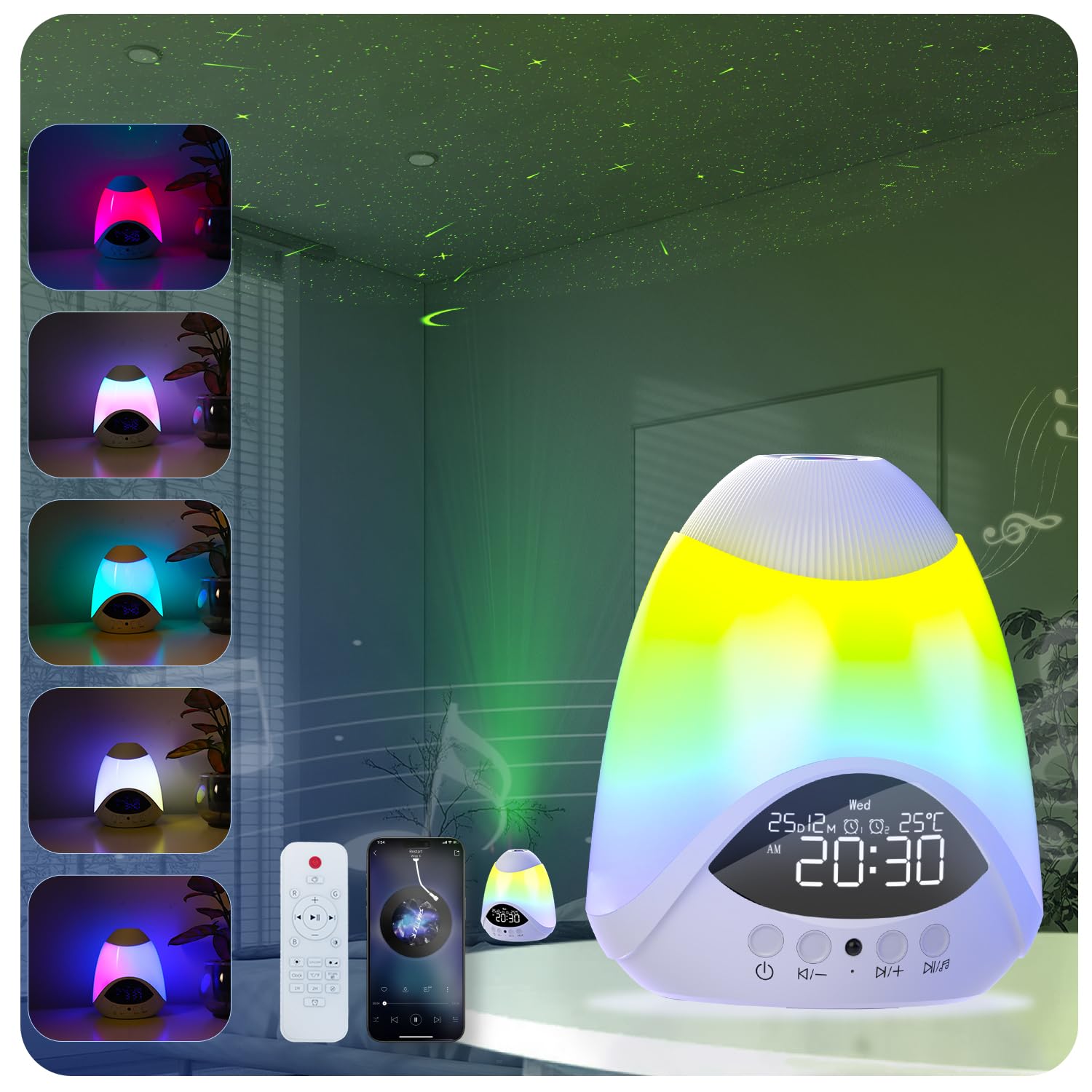Elec3 Laser Star Lights for Ceiling, Galaxy Projector with 16 Ambient Lamp, Timer and 16 White Noise, Bluetooth Speaker, 2 Alarm Clock Laser Star Projector for Adult Kids Room Decor Stress Gifts