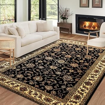 Fit Even Marrakesh Rug   Large Washable Non-Slip Carpet for living Room, Bedroom, Lounge, Dining, Kitchen, Fluffy Thick Soft Traditional Indoor Floor Rugs Black - 210, 160x230 cm