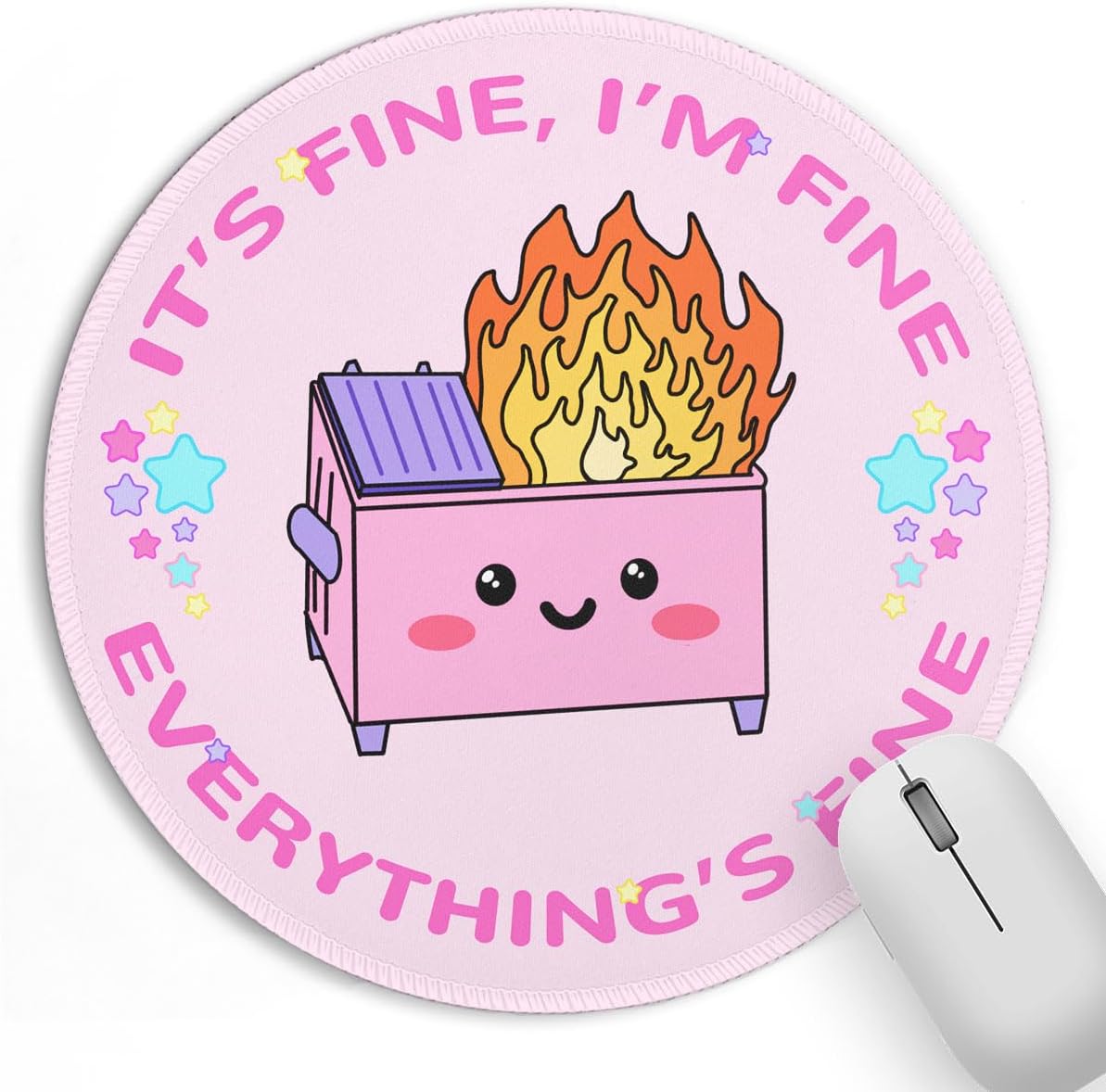 Dumpster on Fire Small Mouse Pad, Cute Funny Round Mousepad with Non-Slip Rubber Base, This is Fine Mouse Pads for Desk Accessories Laptop Gaming Office Supplies Decor(8.6 x 8.6 Inch)
