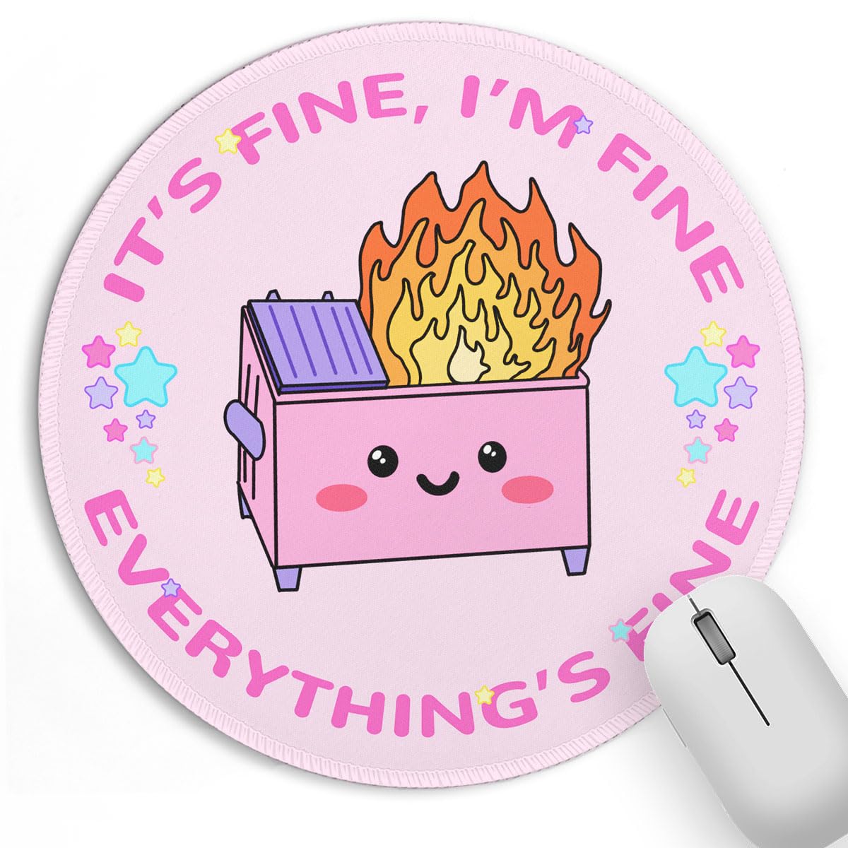 QwaQ Dumpster on Fire Small Mouse Pad, Cute Funny Round Mousepad with Non-Slip Rubber Base, This is Fine Mouse Pads for Desk Accessories Laptop Gaming Office Supplies Decor(8.6 x 8.6 Inch)