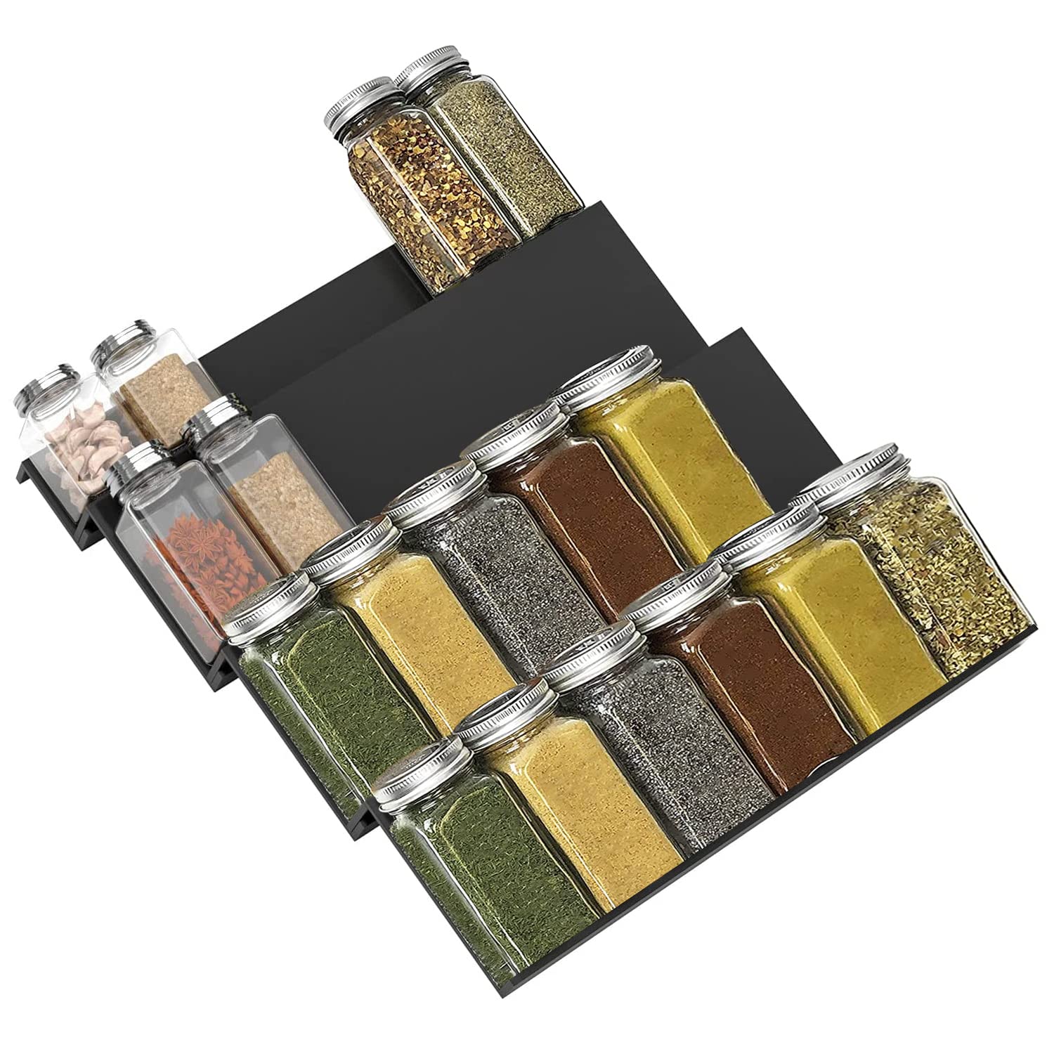 Masroo Acrylic Spice Rack Tray 4 Tier Spice Drawer Organizer for Kitchen Cabinets