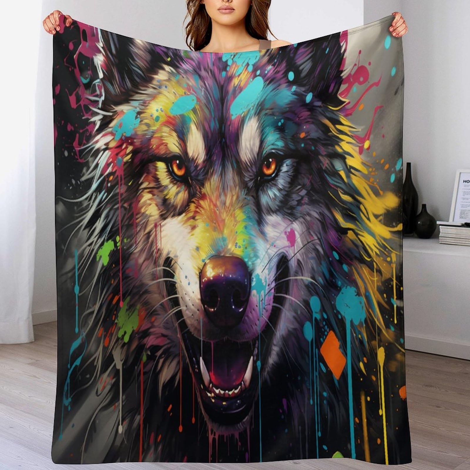 Couverture de luxe loup plaid flanelle haut de gamme jet de lit chaud doux 180x200cm