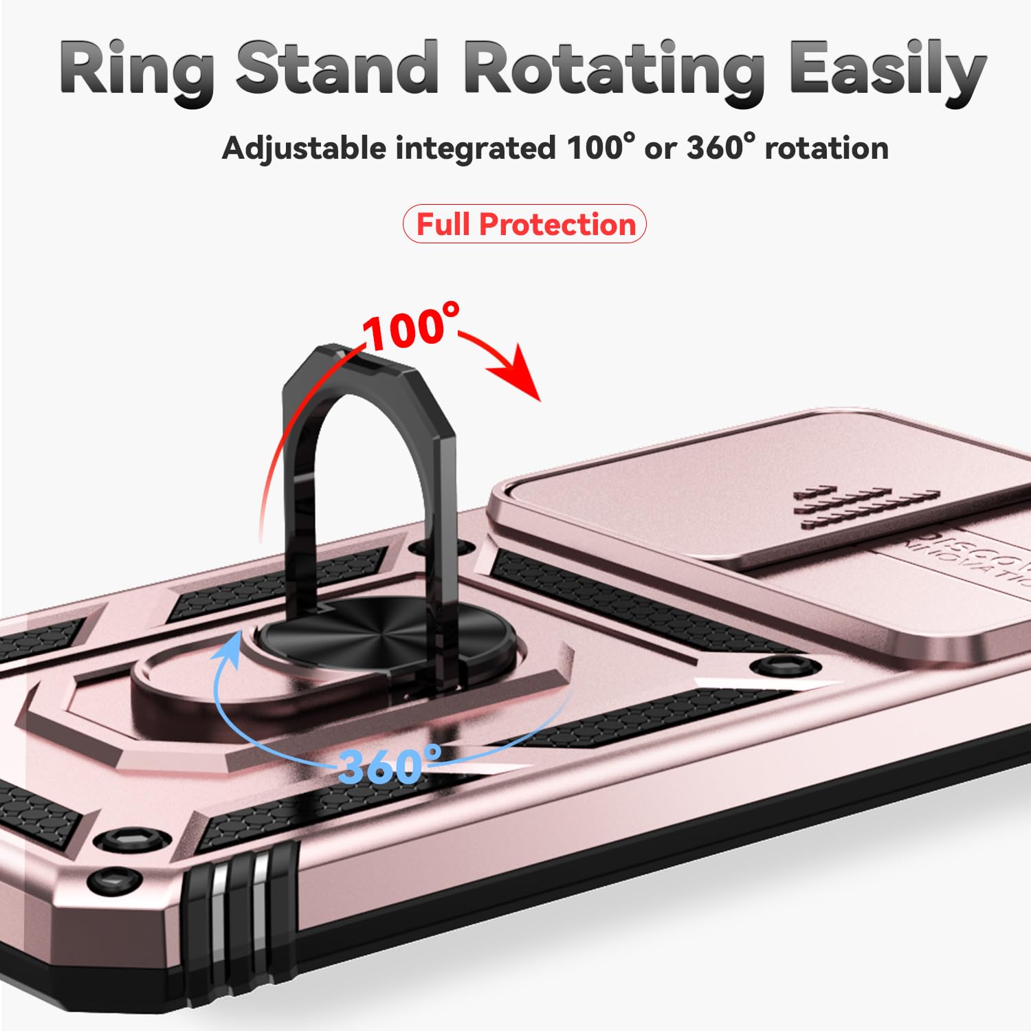 SunStory Custodia per Samsung Galaxy S24 FE 5G con pellicola protettiva per schermo HD, copertura per fotocamera scorrevole e cavalletto ad anello ruotato, custodia per telefono [di grado militare]
