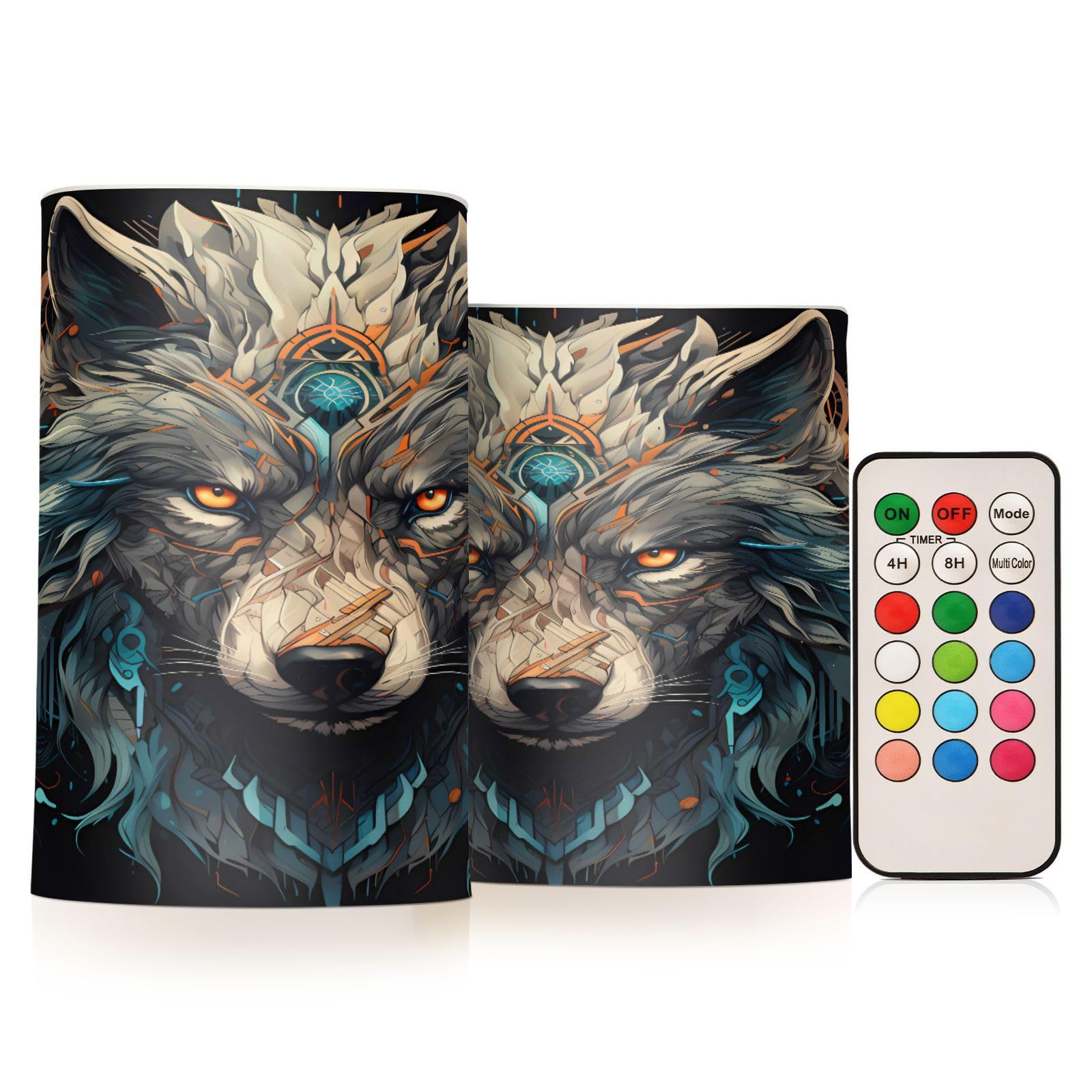 ALAZA Wolf (64) Flickering Flameless Candles Battery Operated with Remote Timer,Tea Light Candles LED Pillar Votive Candles Set of 2 for Outdoor Indoor Decorations