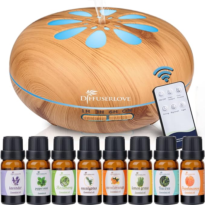 Diffuserlove 550ML Essential Oil Diffuser Humidifiers Wood Grain Cool