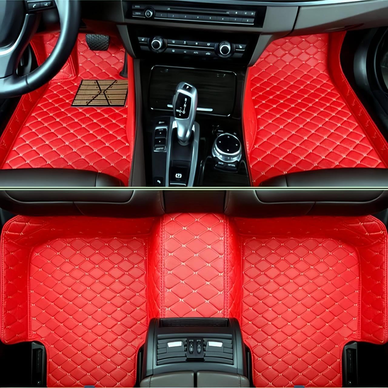 Custom Luxury Car Floor Mats Suitable for All Sedans, Sports Cars,SUV, Business Vehicles, Trucks, Waterproof and Anti Slip Fully Covered Leather Floor Mats (Red Beige)