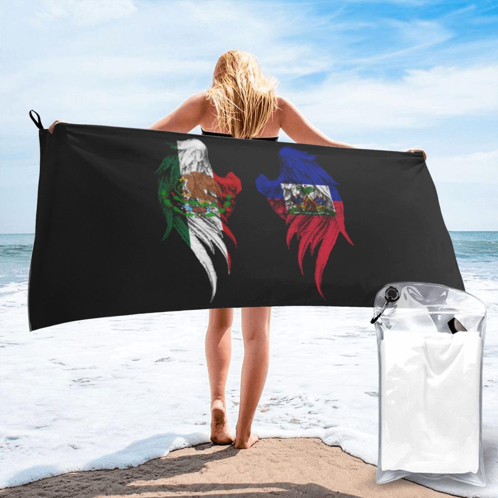 Toallas de baño ultra absorbentes con diseño de bandera mexicana y haitiana