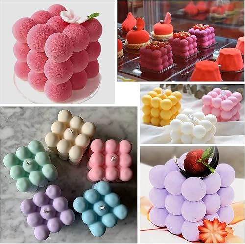 Vista 5 de 3D Bubble Candle Molds - 6 Cavity Bubble Cube Silicone Mold for Candles Soap Making, Bubble Cake Mold for Baking Dessert Mousse Cake Jelly Ice Cream