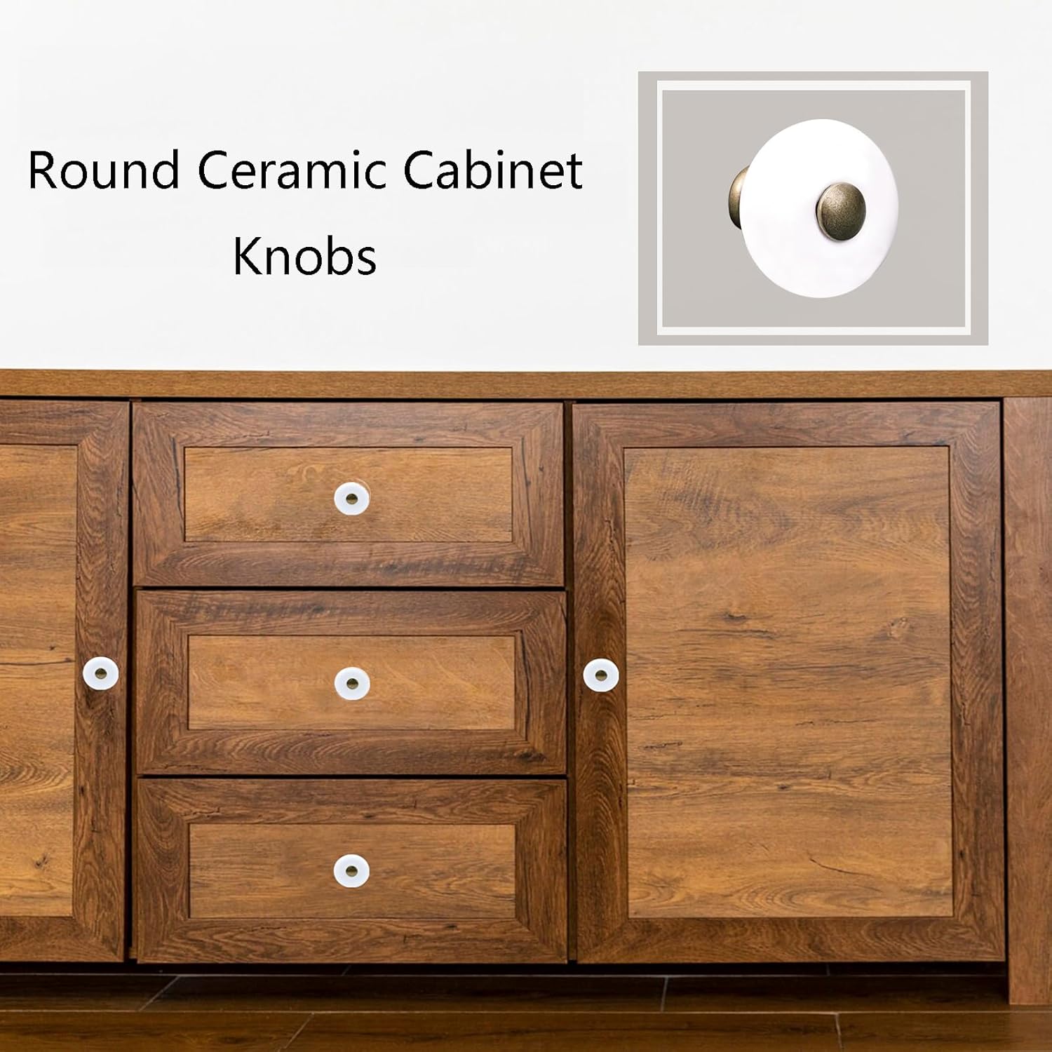 6Pcs White Ceramic Cabinet Knobs Round Retro Dresser Knobs Decorative Drawer Knobs for Cupboard, 1.3"x1.3"x0.91"