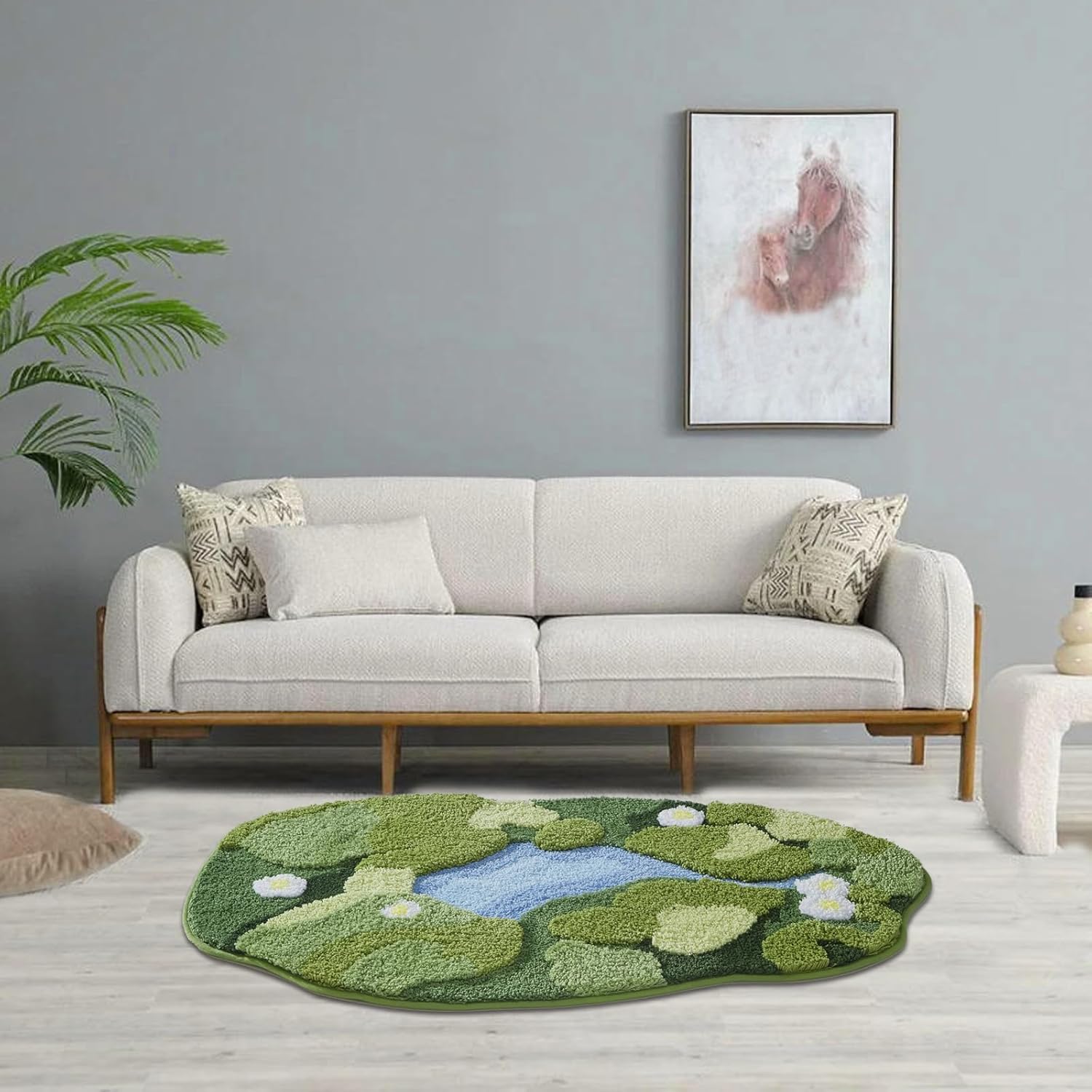 HIGHSEASON Cute Moss Bath Mat,3D Green Floral Area Bathroom Rug,Non Slip Water Absorbent Bath Mat Tufted Rug for Shower Floor, Sink, Bedroom, Home Accessories Decor (24" x 43")