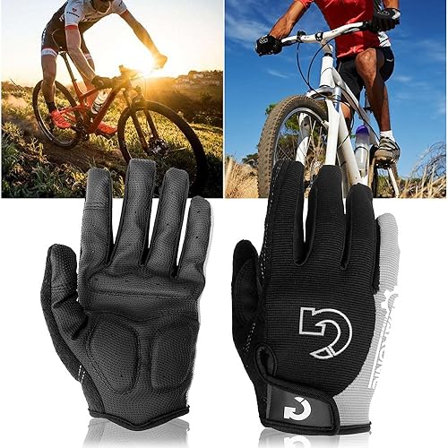 GEARONIC Cycling Gloves Anti-Slip Mountain Bike Gloves for Men Breathable Foam Padded Biking Gloves Shock Absorbing MTB Bicycle Gloves Full Finger