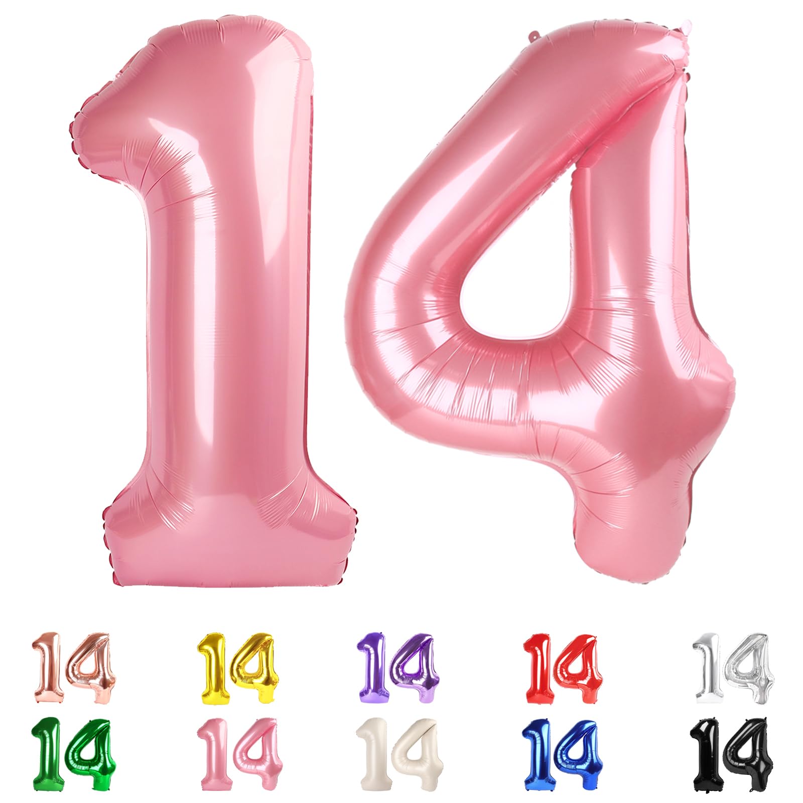 Photo 1 of 14 Balloon Numbers, Happy 14th Birthday Decorations for Girls Boys, 40 In 41st Pearl Pink Balloons for Engagement, Wedding, Celebration Party, Graduations, Photo Shoot