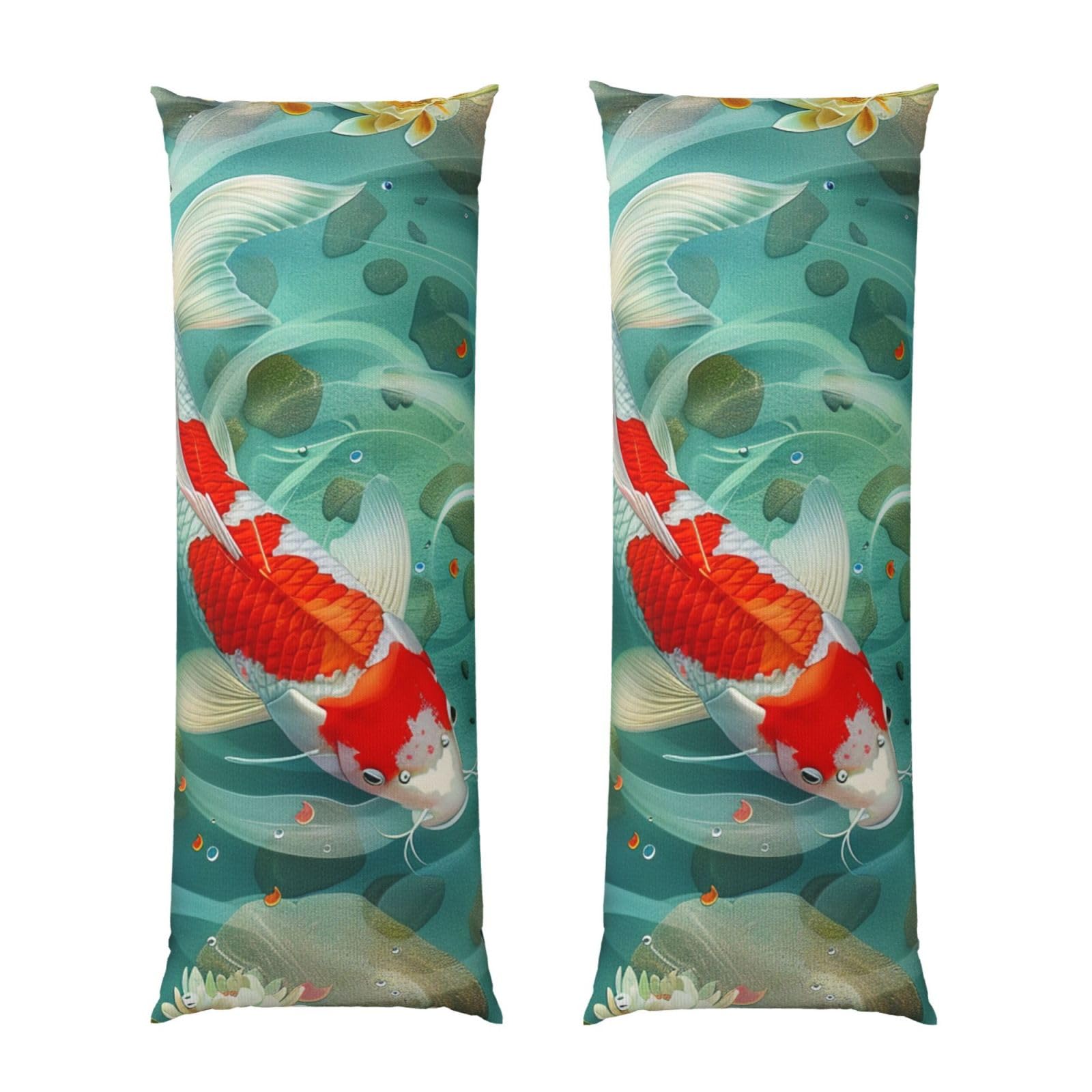 Body Pillow Cover 20x54 Inch, Japanese Pretty Koi Fish Print Long Lumbar Pillow Case with Zipper Long Body Pillowcase Decorative for Bed Sofa Bedroom