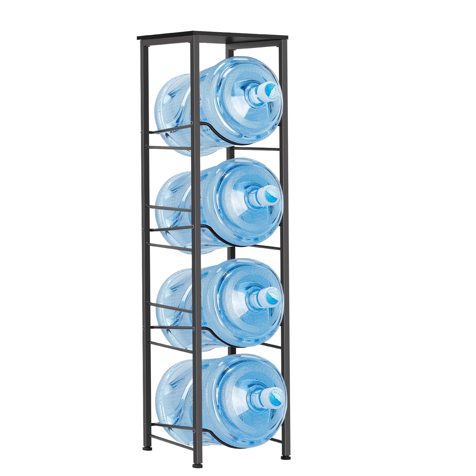 MOOACE 4-Tier Water Jug Rack, 5 Gallon Water Bottle Holder Organizer with Storage Shelves, Black