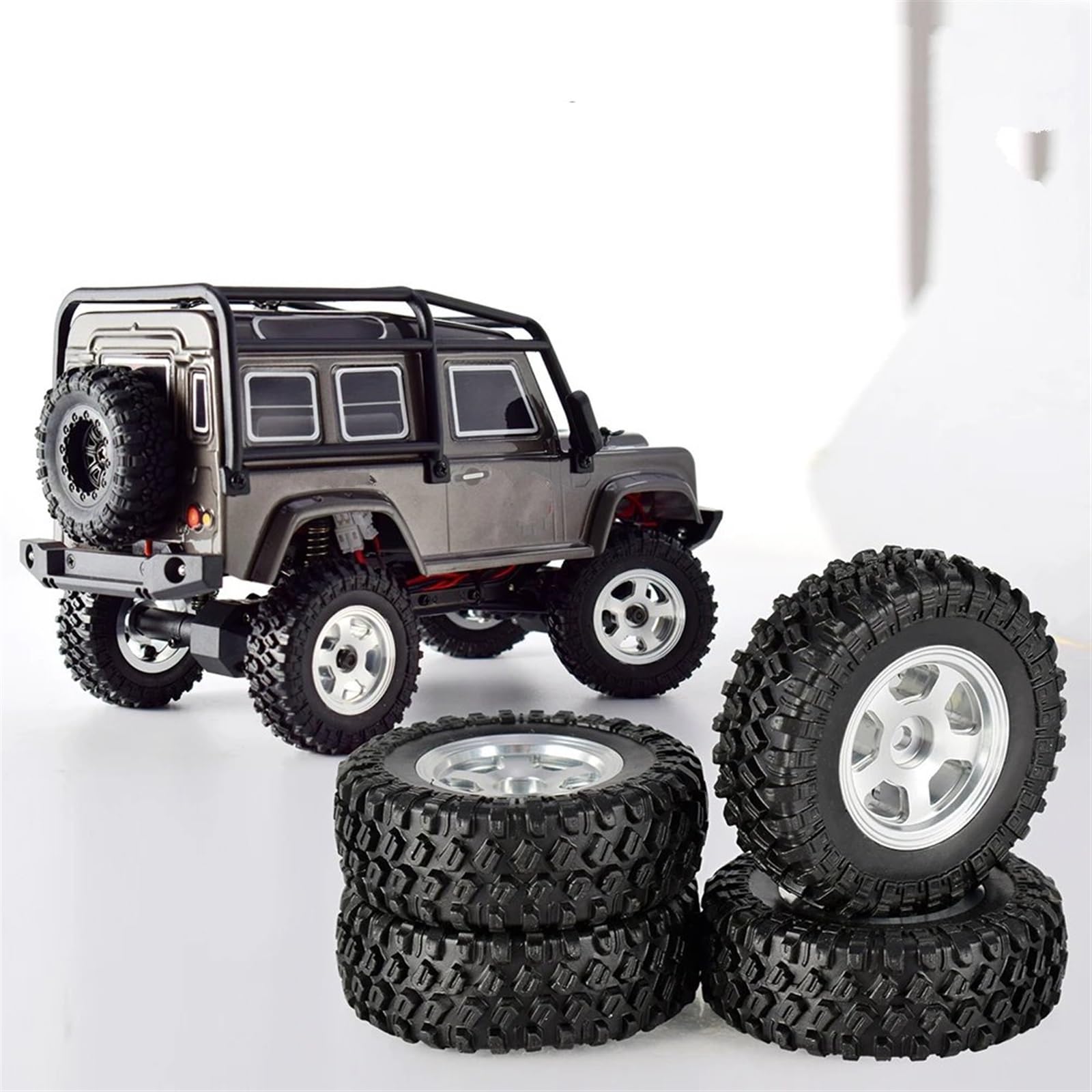 RC Pneus Jante Compatible avec Axial pour SCX24 90081 pour RGT, Roues 49x18mm, Jantes À Billes Métalliques, Pneus en Caoutchouc pour Voiture sur Chenilles 1/24 RC, Pièce Mise À Niveau