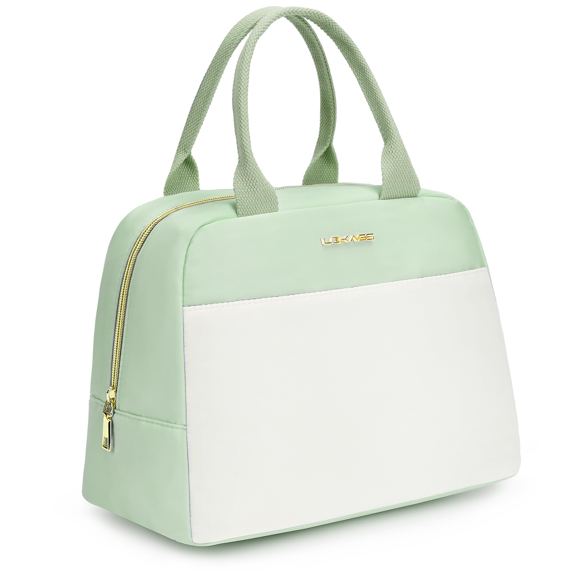 LOKASS Lunch Bag for Women-Insulated Adults Lunch Box with Front Pocket- Small Cute Lunch Tote for Work-Reusable Cooler Bag for Office Picnic Beach or Travel (Light Green)
