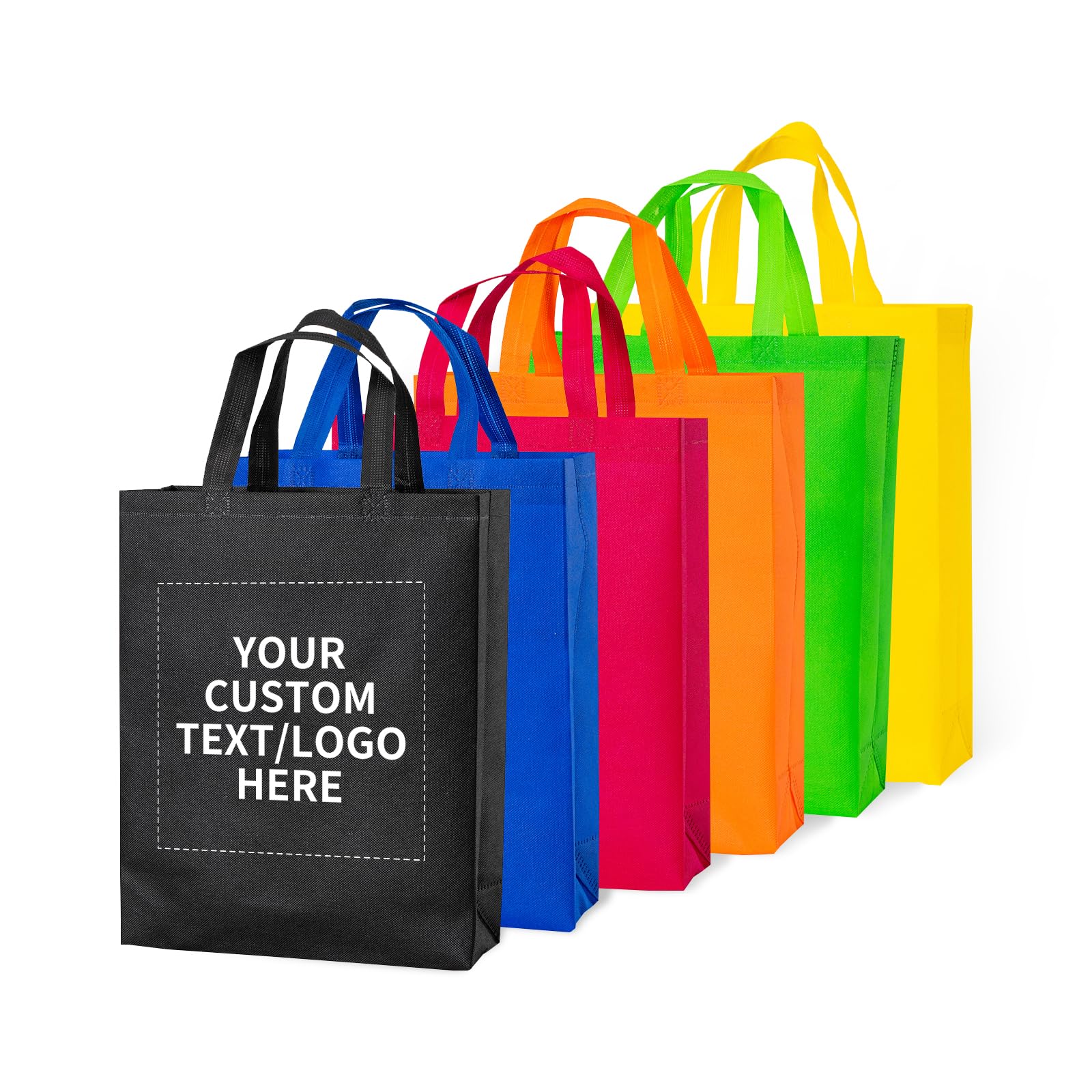 RACETOP 100 Pcs Custom Tote Bags Bulk, Personalized Reusable Grocery Bags, Shopping Bag, Custom Non-woven Bag with Handle, Customized Promotional Item Totes for Business Activities, Parties, Store