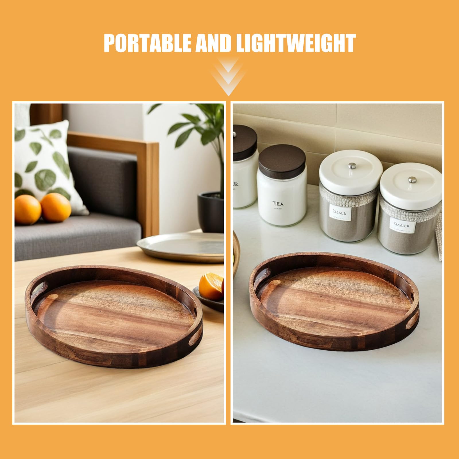 DOITOOL Bandeja de Madera: Bandeja de Madera Natural con Asas para Servir, Resistente al Calor, Organizador de Aperitivos y Frutas para Mesa de Centro, encimera de Cocina, decoración de Sala de