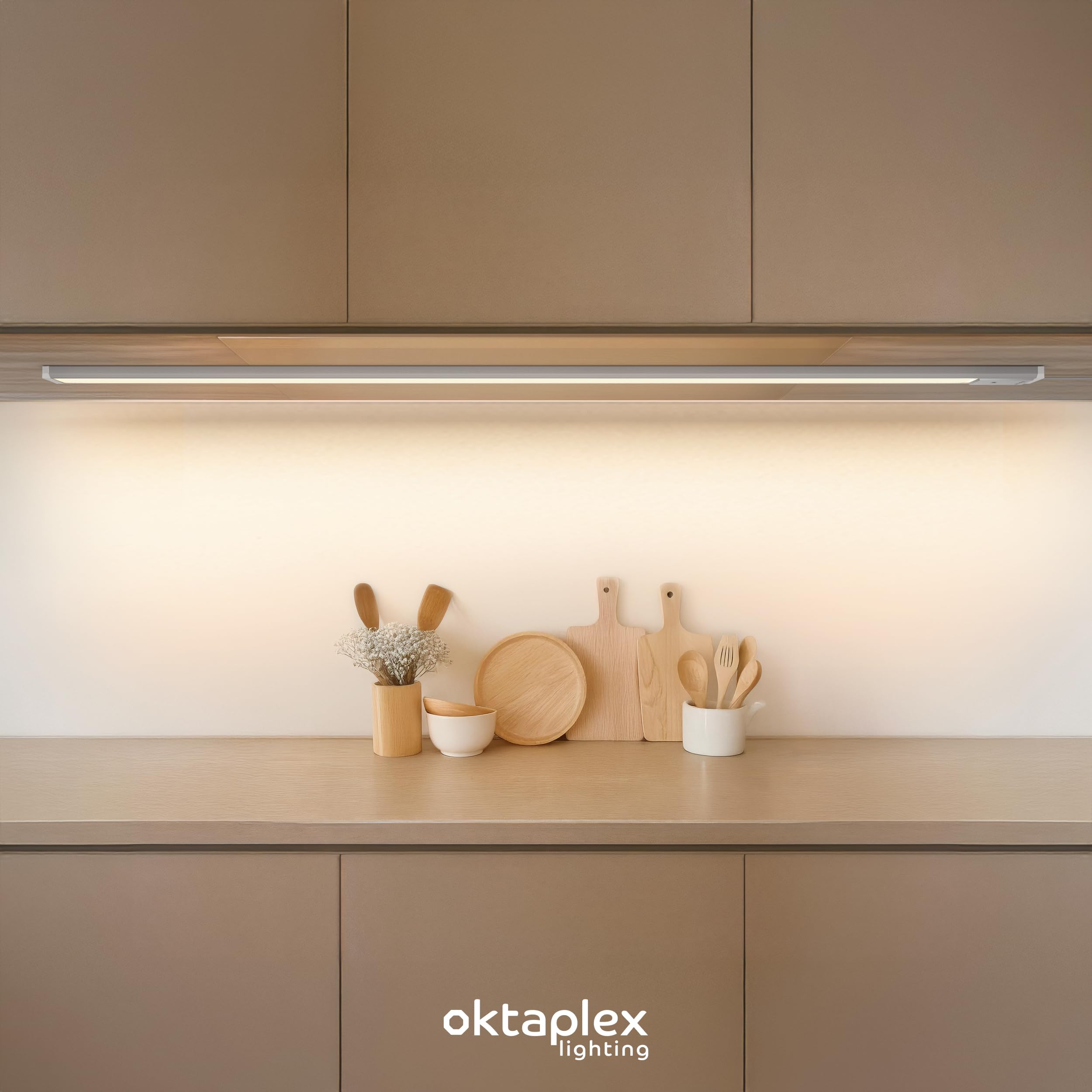 Oktaplex 3er Set Riva LED Unterbaulampe 120cm flach mit Sensor | 700lm Dimmbar Warmweiß 3000K Lichtleiste 10W Küchenbeleuchtung silber