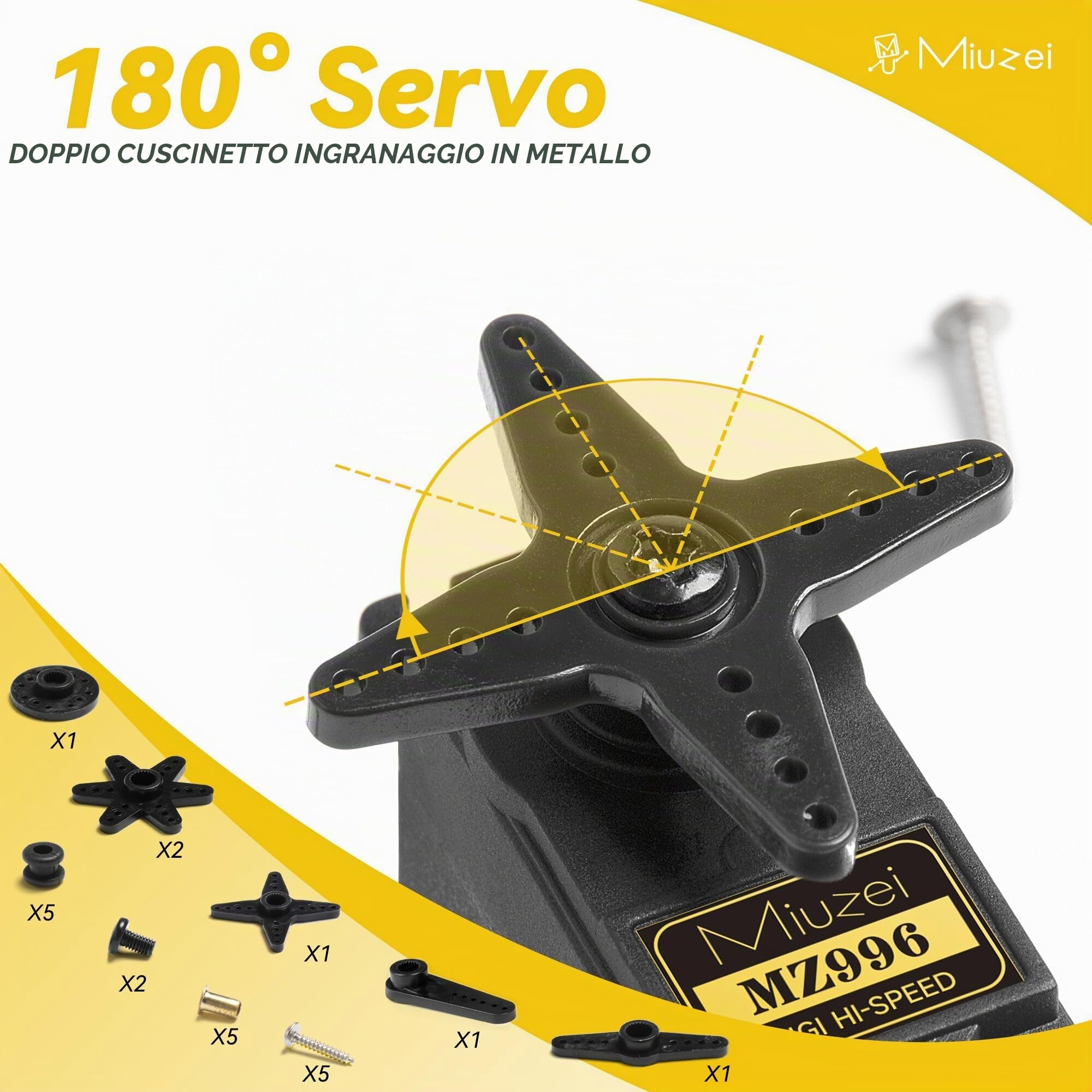 Miuzei Servo Motore Digitale 15 kg Servomotore Pieno Rame Metallo Cambio per Arduino Micro Servo Motori 180° per Auto Servocomando RC 1/10 1/8 Aereo Barca Robot Elicottero