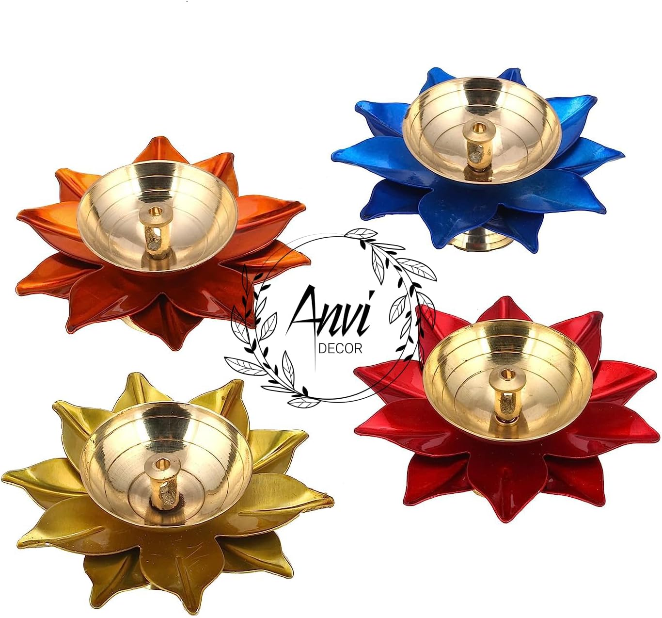 Brass Diya Deepak Oil Lamp Puja Diwali urli Bowl Pooja Temple ( Set of 4 , Assorted Colors)