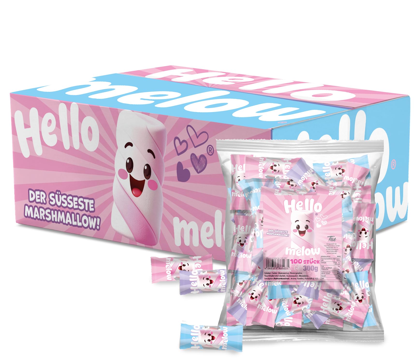 Tise Süsswaren Hello Mellow Marshmellow Speckseile 100 Stück (300g)