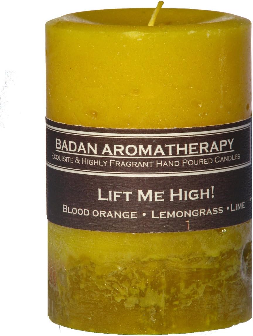 Badan Lift Me High! Lemongrass and Blood Orange Scented Pillar Candle, Yellow Medium (3"x4.5")
