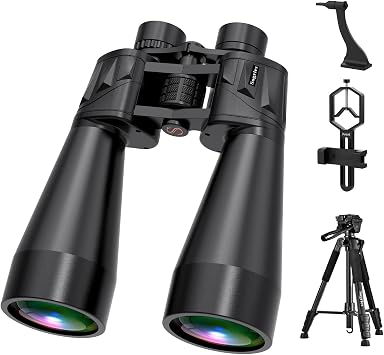 18X70 High Power Binoculars for Adults-Outdoor and Astronomy Binocular,Large Aperture for Long Distance Viewing with Smartphone Adapter Mount and Binocular Tripod Adapter, Tripod