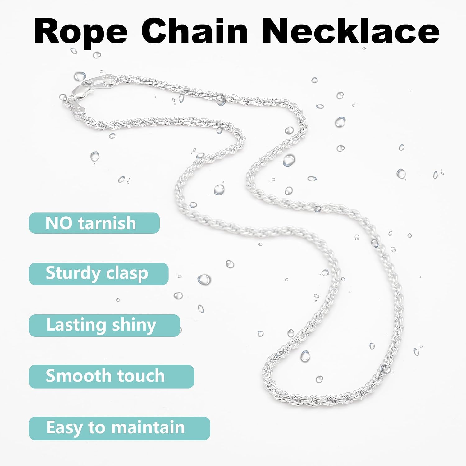 925 Sterling Silver Rope Chain 2.5mm Silver Chain Necklace for Men Women