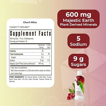 Youngevity Cheri-MinsTM Plant Derived Liquid Minerals - Great Tasting Formula - 77+ Natural Unaltered Trace Minerals - Colloidal Form Humic Shale (32 Fl Oz)