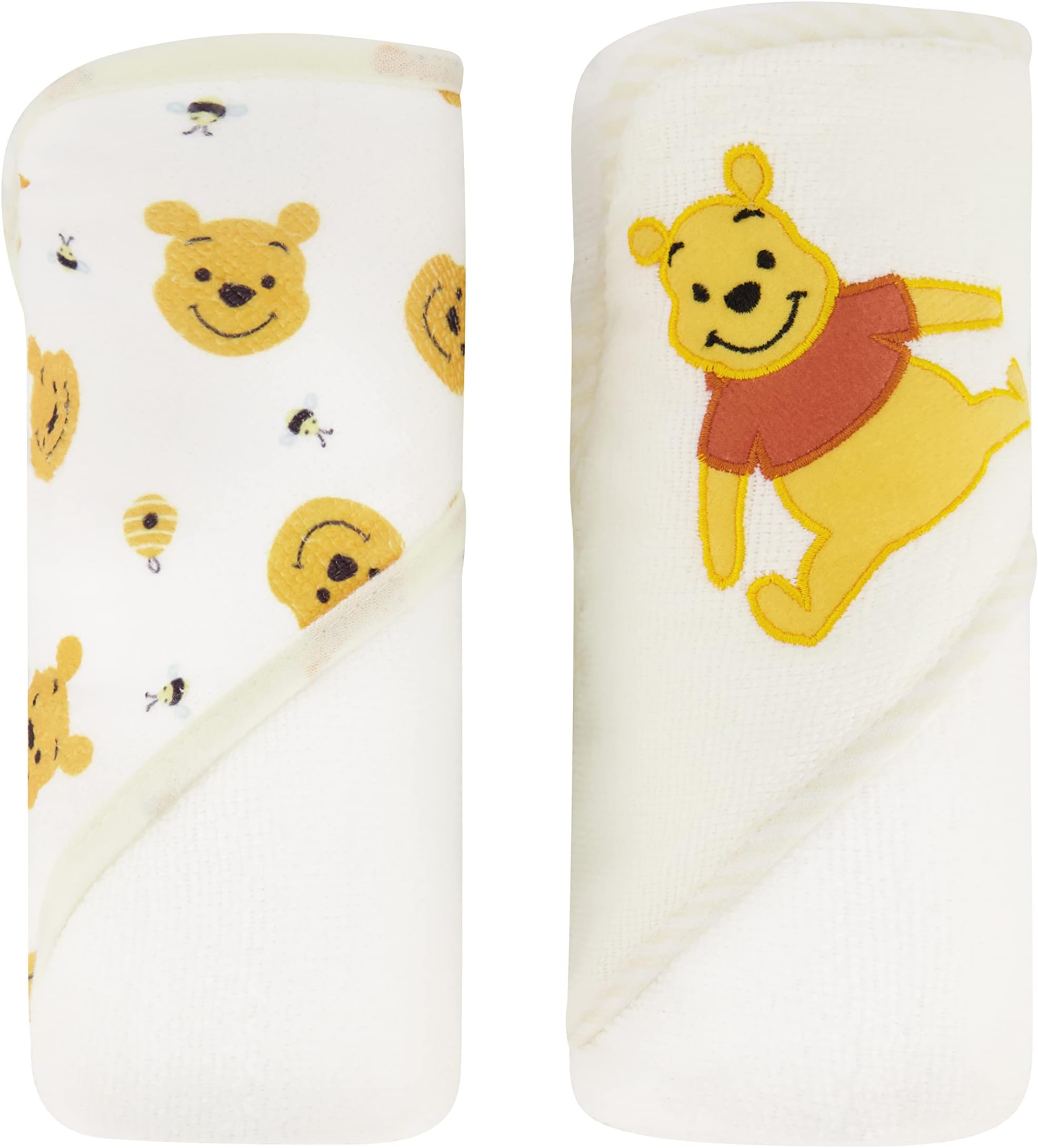 Disney Cudlie Baby Winnie The Pooh 2 Pack Rolled/Carded Hooded Towels in Sweet Life Print