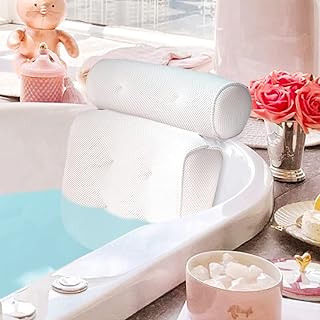 وسادة حمام لحوض الاستحمام والسبا من كوالا هولا، 6 أكواب شفط كبيرة غير قابلة للانزلاق، سميكة للغاية لدعم الرأس والرقبة والظهر والكتف، تناسب جميع أحواض الاستحمام، حوض الاستحمام الساخن، أبيض