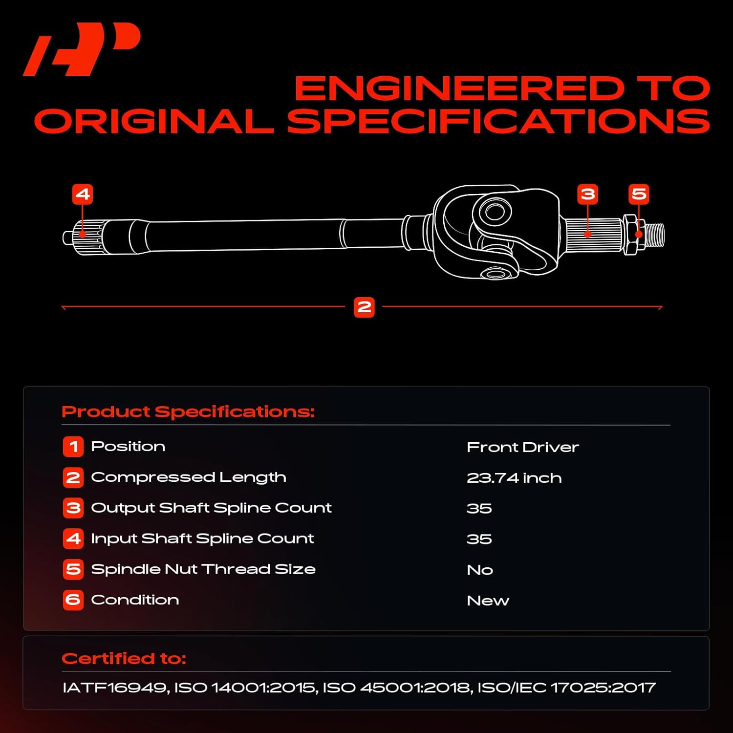 A-Premium CV Axle Shaft Assembly Compatible with Ford F250 F350 Super Duty 2005-2012, 4WD Only, with Dana Super 60 Front Axle, Front Left Driver Side