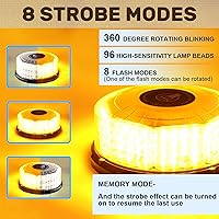 Vista 2 de 1 pieza luz de baliza ámbar, 96 luces LED magnéticas de baliza estroboscópica intermitente de seguridad, precaución, advertencia y emergencia