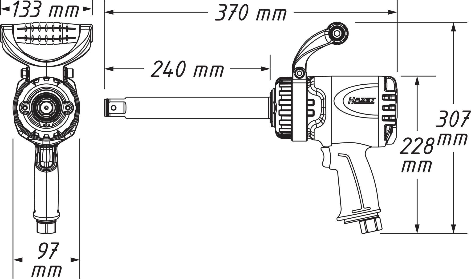 Hazet Twin Turbo Schlagschrauber, lange Spindel 9014LGTT, Länge 424 mm