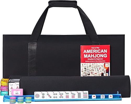 Juego de Mahjong Americano GUSTARIA, 166 Azulejos Blancos Premium, 4 Estantes/Empujadores de Color Todo en Uno, Juego Completo Clásico de Azulejos