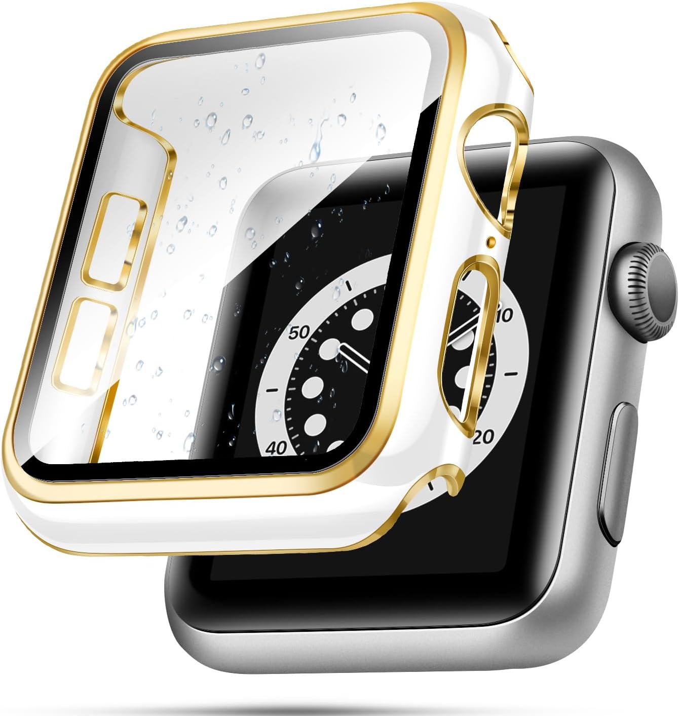 top4cus 40mm Case Compatible with Apple Watch, with Built-in Tempered Glass Screen Protector, PC Cover for iWatch Series 9/8/7/SE 2rd SE 6 5 4/3 2 for Choice (40mm, Black + Gold Edge)