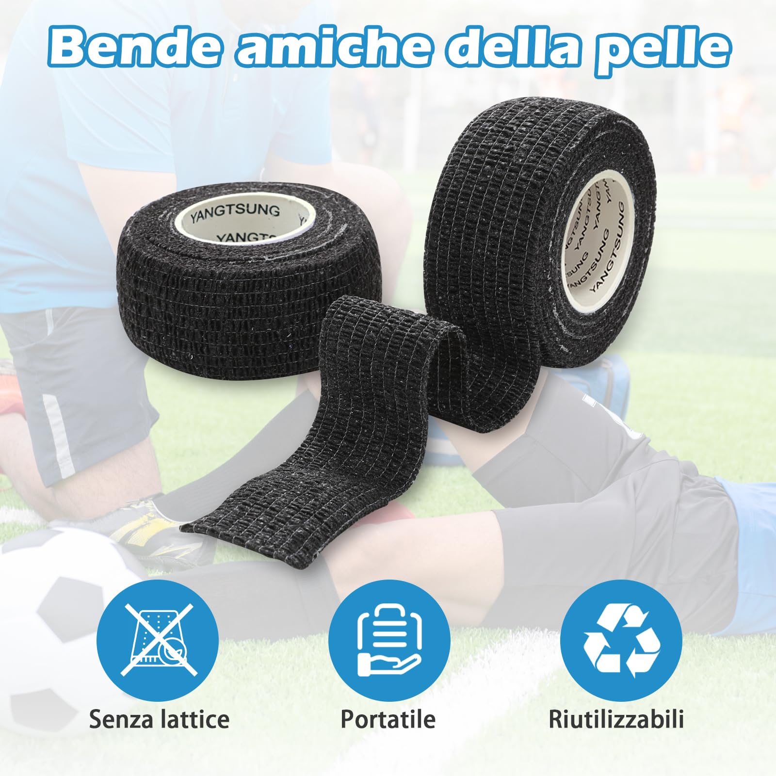 9 Rotoli Benda Elastica Coesiva, 2.5cm x 4.5m Benda Adesiva per Mani, Piedi, Ginocchia, Pet Vet Wrap Benda Elastica Autoadesiva per Animali Domestici, Nastro Bendaggio Sportivo Non Tessuto