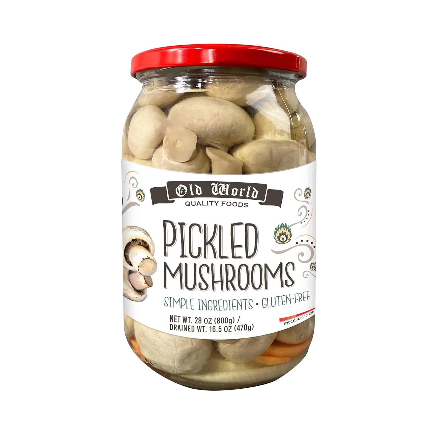 Old World Quality Food Pickled Mushrooms – 32 oz Jar 3 Pack – All Natural Fermented Vegetables Style – Gluten Free Fermented Foods for Charcuterie Snacking and Gourmet Sauerkraut Side Dishes
