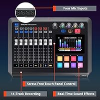 Vista 3 de TASCAM Mezclador de transmisión de podcasts Mixcast 4, grabadora e interfaz de audio USB: cuatro entradas de micrófono XLR/TRS, pantalla táctil