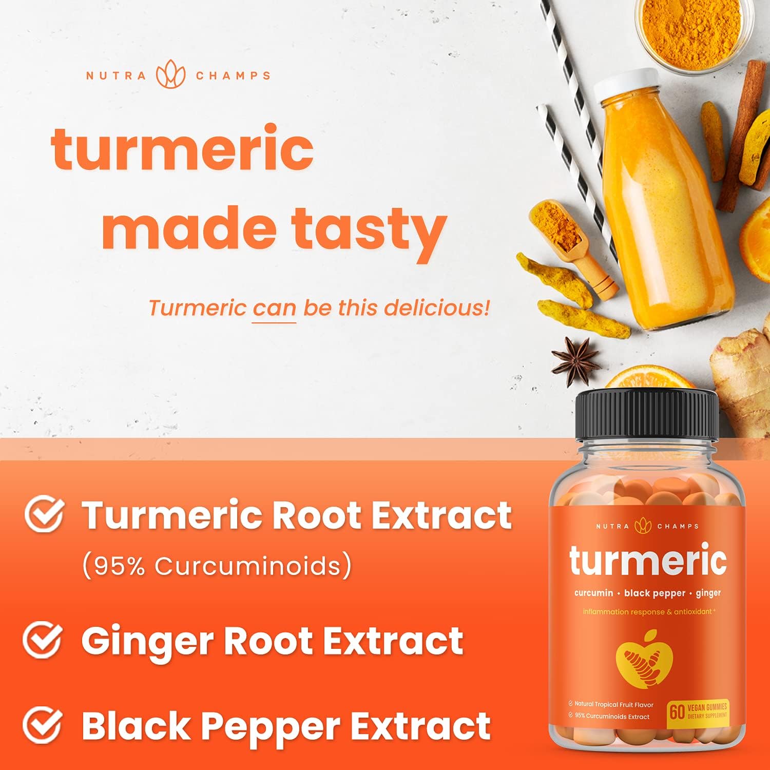 (2-Pack) 120 Turmeric Gummies with Ginger & Black Pepper Extract - Curcumin Gummy Supplement for Adults & Kids [95% Curcuminoids] Inflammation & Joint Support Delicious Vegan Chewable Tumeric Vitamin : Health & Household