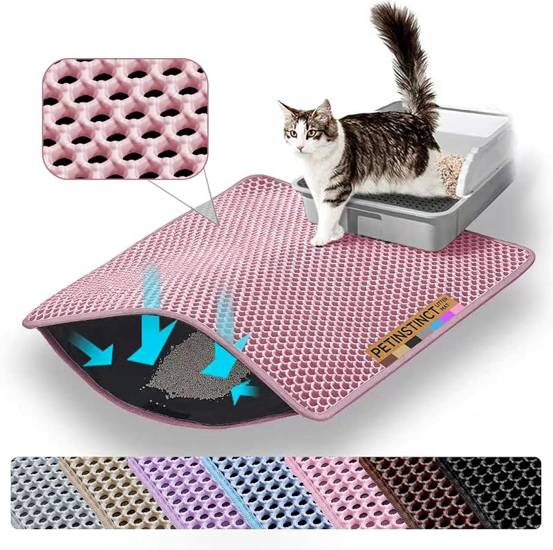 Tapete Extra Grande para Caixa de Areia de Gatos Petinstinct com Design Colmeia Dupla, EVA, Rosa