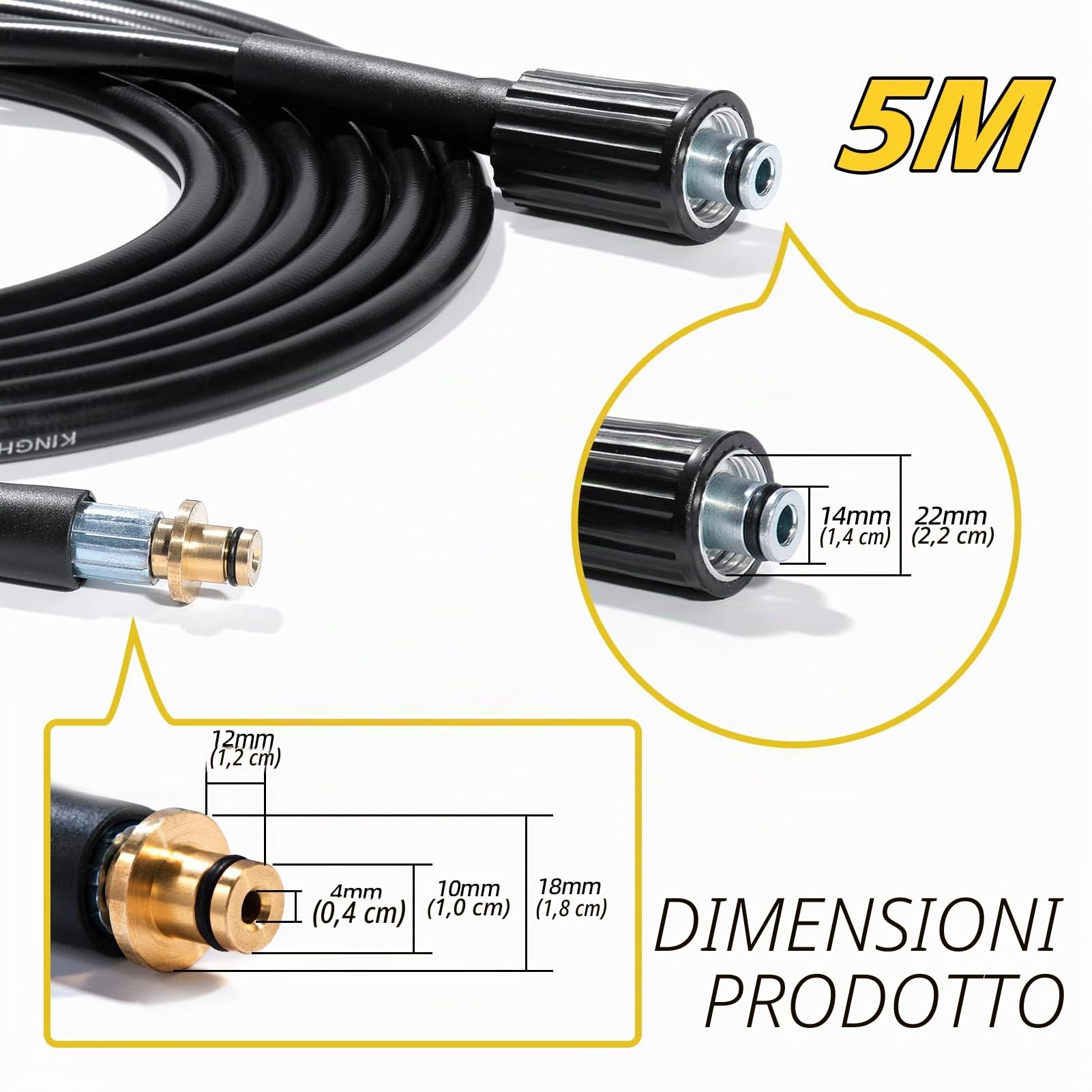 YUET 5M Tubo ad Alta Pressione,Tubo Flessibile per Idropulitrice ad alta Pressione,Tubo di Ricambio M22 (14 mm), Accessorio per Idropulitrice Kärcher K2（Vecchio Modello）Karcher Connettori Quick