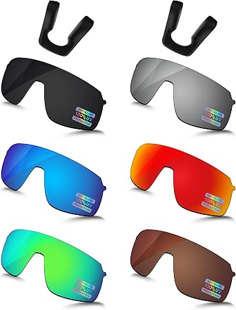 Bowyer 6 Pieces POLARIZED Replacement Lenses & Nosepads for Oakley Sutro Lite OO9463 Sunglasses - Black + Titanium Mirror + Surf Blue Mirror + Fire Red Mirror + Jade Green Mirror + Brown