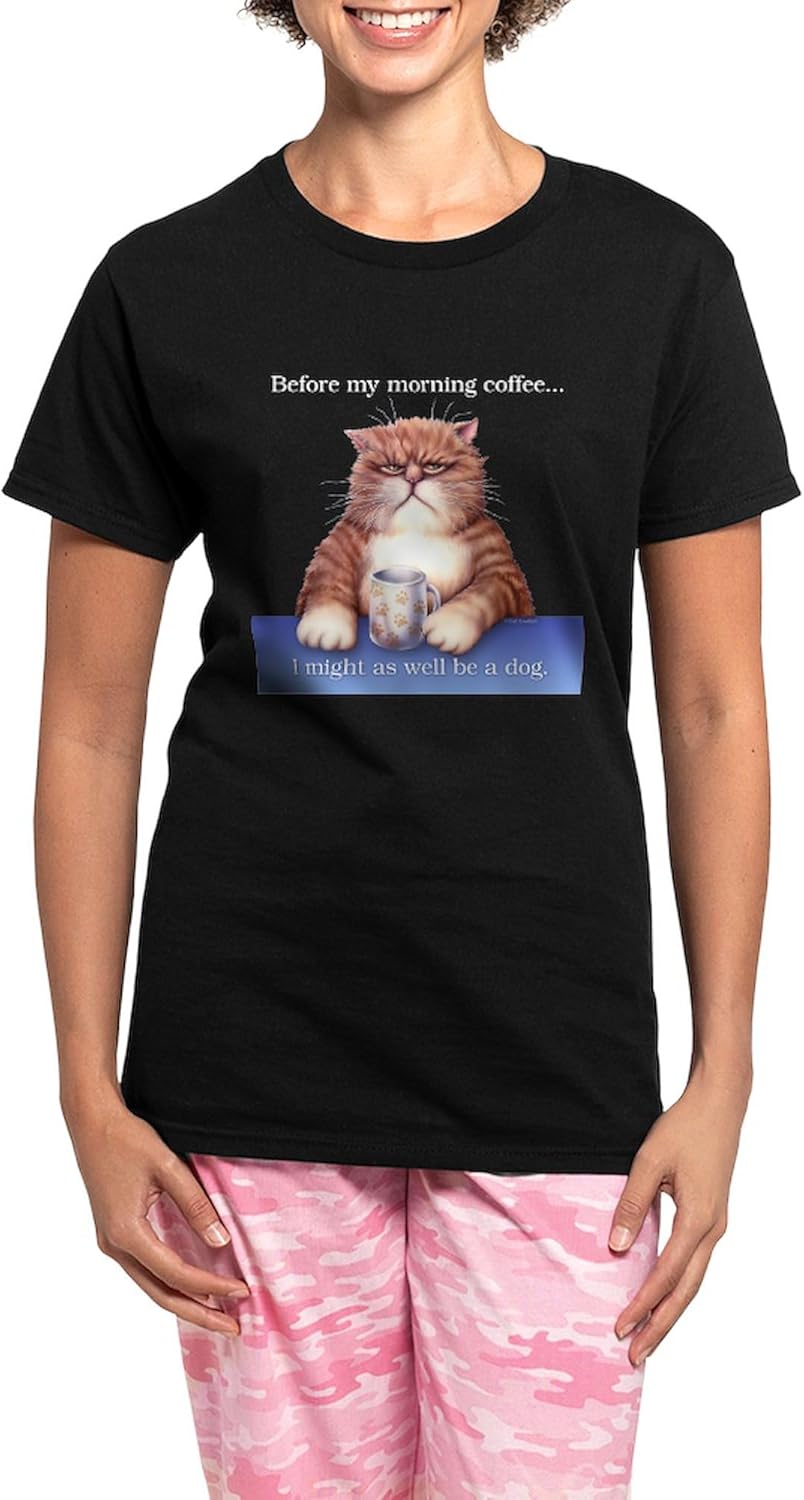 CafePress Coffee Cat Women's Dark Pajamas Womens Novelty PJ Sleepwear
