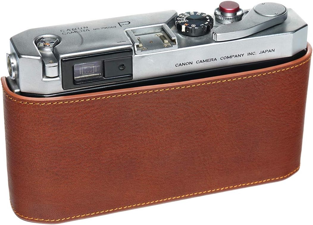 for Canon P Case, BolinUS Handmade Genuine Real Leather Half Camera Case Bag Cover for Canon 7 7S P VL VL2 ViL Camera with Hand Strap (LavaBrown)