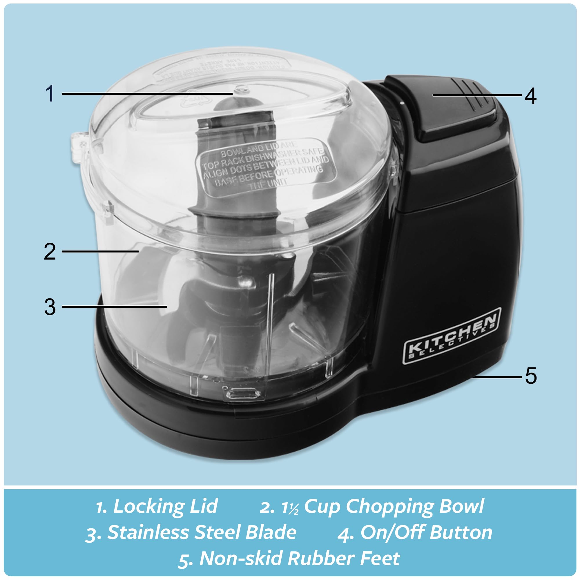 Mini picadora de Select Brands - Mini picadora eléctrica de alimentos para electrodomésticos de cocina - Cuenta con piezas aptas para lavavajillas - Picadoras, picadoras y dados - 7